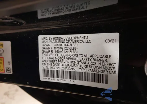 2021 Honda Accord Sport z USA, uszkodzony, nr VIN 1HGCV1F32MA102455